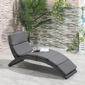 Outsunny Garden Rattan Sun Lounger Foldable Patio Chaise Chair Grey