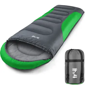 Adult Sleeping Bag 3 Season Single Person Warm Hood Carry Bag Trail Green Alpine 250