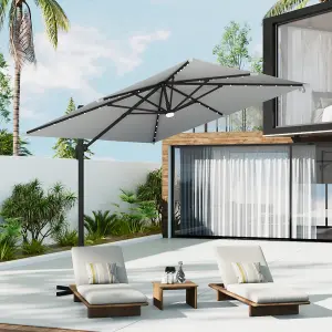 Light Grey Garden Square Cantilever Parasol with Solar-Powered LED Lights