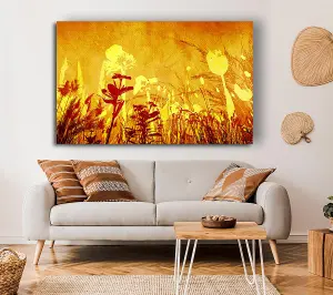 Golden Slash Flowers Canvas Print Wall Art - Medium 20 x 32 Inches