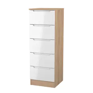 Milan Ready assembled White & oak 5 Drawer Bedside chest (H)1067mm (W)370mm (D)390mm