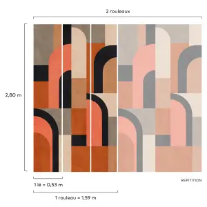 Grandeco Geo Modernist Shapes 3 Lane Repeatable Wallpaper Mural 159 x 280cm, Orange