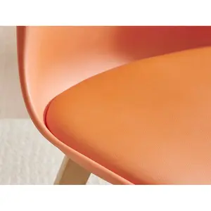 Stolm Bright Moulded Plastic Dining Chair with Wooden Legs and Foam Cushion Seat (Set of 2) Orange