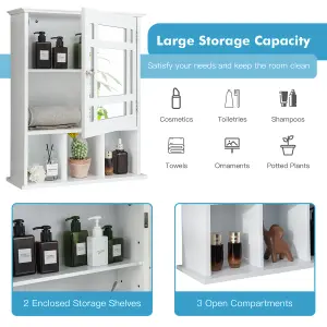 Costway Bathroom Wall Storage Cabinet Wooden Hanging Medicine Organizer W/ Mirror White