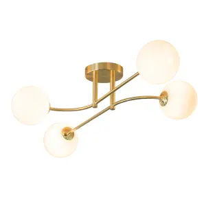 Anson Lighting Consort 4lt Semi Flush light finished in Satin brass plate and opal glass