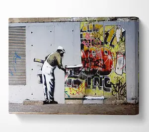 Wallpaper Over Robbo Graffiti Canvas Print Wall Art - Medium 20 x 32 Inches