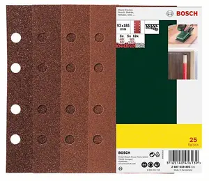 BOSCH Mixed Grit Sanding Sheets (25/Pack) (For: Bosch PSM 200 AES, PSS 200A, PSS 250A, PSS 250 AE & UniversalSander 18V Sanders)