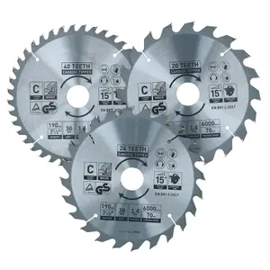 Circular Saw Blade 190mm x 30mm 20 24 40 teeth TCT Cutting Disc Wood 3pc