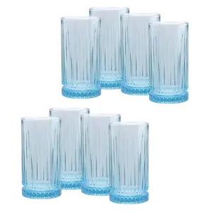 Queensway Home & Dining 450ml 8 Pcs Blue Coloured Tumblers Drinking Whiskey Glass Sets