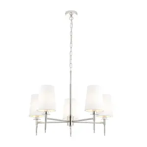 Luminosa Florence Multi Arm Shade Pendant Ceiling Lamp, Bright Nickel Plate, Vintage White Fabric