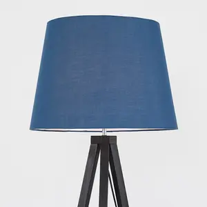 ValueLights Modern Black Wood Tripod Design Floor Lamp With Navy Blue Shade