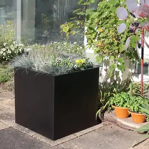 40cm Zinc Galvanised Matte Black Square Planter