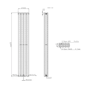 Rinse Bathrooms 1600 x 270mm White Vertical Designer Radiator Rad Double Column Radiator Rad Rectangular Flat Panel