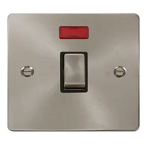 Flat Plate Satin / Brushed Chrome 1 Gang 20A Ingot DP Switch With Neon - Black Trim - SE Home