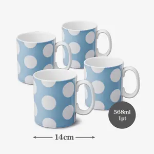 WM Bartleet & Sons Porcelain Spotty Large 1 Pint Mug, Set of 4 Blue