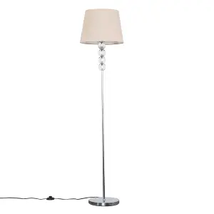 ValueLights Eleanor Modern Silver Chrome & Clear Acrylic Ball Floor Lamp with Beige Tapered Shade - Includes 6w LED Bulb 3000K