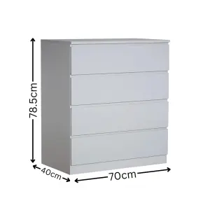 Home Source Lugano Grey 4 Drawer Chest of Drawers High Gloss Drawer Fronts