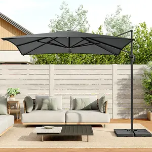 3M Dark Grey Square Rotatable Tilting Garden Rome Umbrella Cantilever Parasol with Square Fillable Base