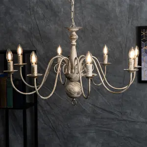 ValueLights Gothica Large Retro 8 Way Ceiling Light Chandelier Fitting In Distressed Effect Finish with LED Bulb