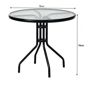 Costway Outdoor Patio Table Round Coffee Tea TableTempered GlassTop with Umbrella Hole