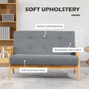 HOMCOM Modern 2-Seater Sofa Upholstery Couch with Rubber Wood Legs Dark Grey