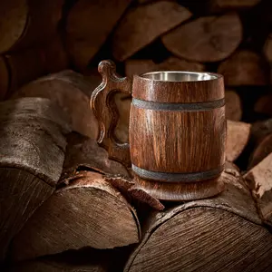 Handmade Large Oak Wooden Tankard Mug - Metal Lining, Amazing Craftsmanship, and Quality Materials - Heavy Duty & Long-Lasting Mug