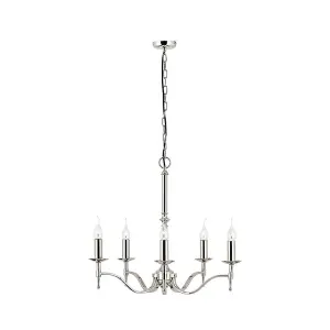 Luminosa Stanford 5 Light Multi Arm Ceiling Pendant Chandelier Polished Nickel, E14