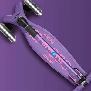 Maxi Micro Deluxe Scooter | Foldable With Light Up Wheels | 3 Wheel Scooter For 5-12 Year Olds | Purple Micro Scooters