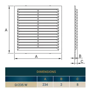 SQUARE air vent with no screws visible  and fly screen,flat back (235mm high x 235mm wide)