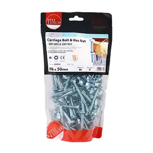 TIMCO Carriage Bolts DIN603 & Hex Full Nut DIN934 Silver - M6 x 50