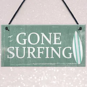 Red Ocean Gone Surfing Hanging Plaque Nautical Decor Beach Seaside Shabby Chic Home Sign Gift