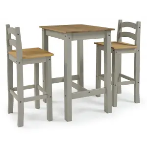 Corona Grey Wax Bistro Table and 2 Barstools Kitchen Dining Set Solid Pine with Mexican Styling