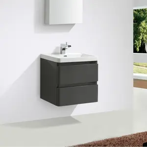 Bridge 600mm Single Bathroom Vanity with Semi-Recessed Basin Gloss Grey