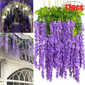 Set of 12 Artificial Hanging Flowers Wisteria Vine Wedding Decor 105 cm