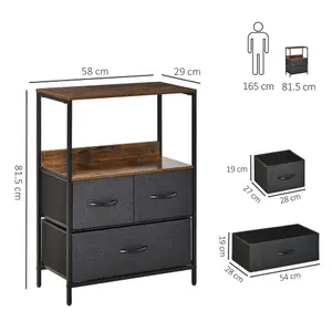 HOMCOM 3 Drawer Storage Chest Unit Home w/ Shelves Home Living Bedroom Black