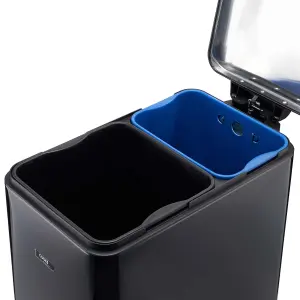 Kitchen Rubbish Waste Bin Recycling Dual Multi Compartment Pedal 50L Black