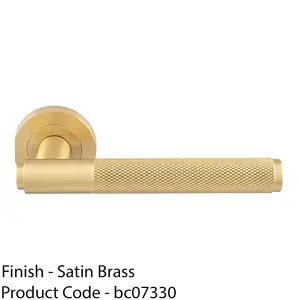 Luxury Knurled Door Handle Set - Satin Brass Angled Lever On Round Rose