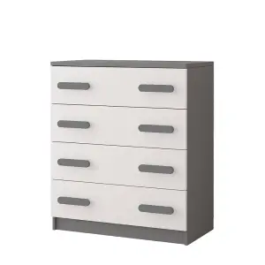 Modern White and Grey Chest of Drawers H930mm W800mm D400mm - Grey Handles for Contemporary Kids' Rooms