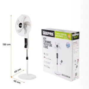 Geepas 16inch Pedestal Fan with Remote Control 60W Powerful Free-Standing Oscillating Cooling Fan, Height Adjustable