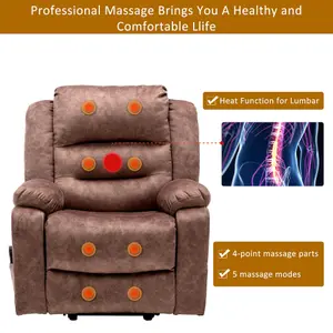 Brown Electric Power Lift Recliner Armchair with Heat, Massage and USB Ports