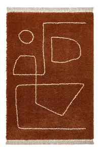 Rust Abstract Kilim Modern Shaggy Moroccan Easy to clean Rug for Dining Room-160cm X 220cm