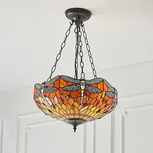 Luminosa Dragonfly Tiffany 3 Light Medium Inverted Ceiling Pendant Bronze