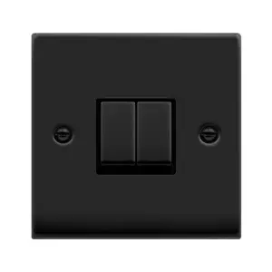 Matt Black 10A 2 Gang 2 Way Ingot Light Switch - Black Trim - SE Home