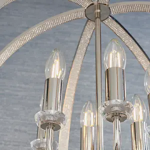 Hilton Bright Nickel with Clear Faceted Acrylic and Clear Crystal Glass Timeless Style 6 Light Ceiling Pendant