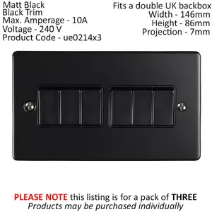 3 PACK 6 Gang Metal Multi Light Switch MATT BLACK 2 Way 10A Black Trim