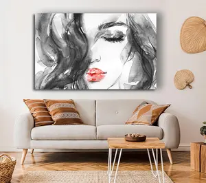 Watercolour Red Lips Canvas Print Wall Art - Medium 20 x 32 Inches