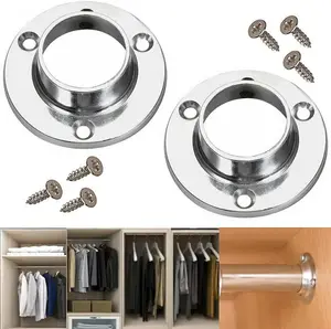 Round 25mm Wardrobe Rail Locking End Socket Chrome Wardrobe Hanging Sockets with Screws Rail Rod End Support Wardrobe Rod Socketx4