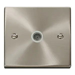 Satin / Brushed Chrome 1 Gang Single Coaxial TV Socket - White Trim - SE Home