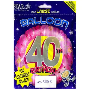 Star Lightweight 40th Birthday Foil Balloon Multicoloured (One Size)