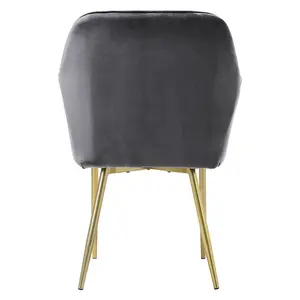 Grey Velvet Soft Padded Dining Chair with Gold Metal Legs